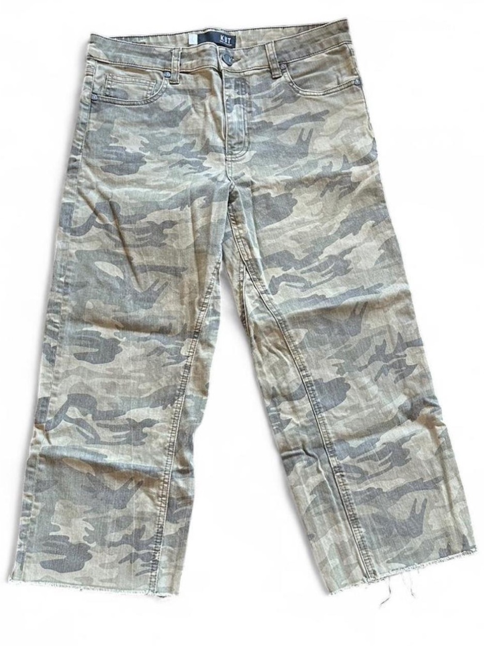 KUT Charlotte Crop Culotte in Camo Green Low-Rise Wide Leg Raw Hem — 8 - Picture 2 of 6